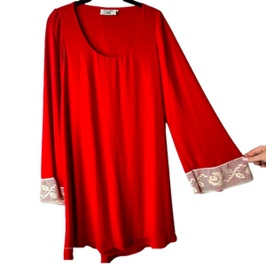 Judith March Red Long Bell Sleeve with crochet lace Flare Dress cut out back L